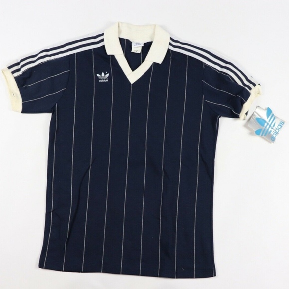 Vintage 80s New Adidas Soccer Jersey Striped Navy Vintage 80s New Adidas Soccer Jersey Striped Navy